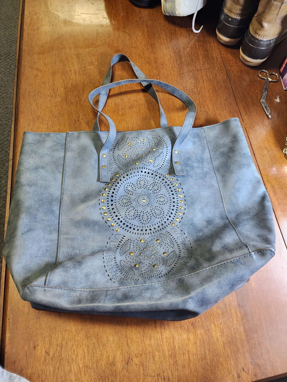 Everyday Blue Laser-Cut Tote with Stud Accents